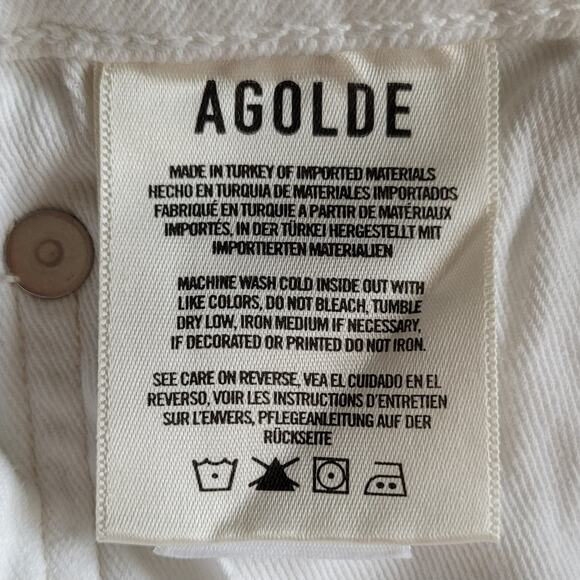 AGOLDE Toni Jeans Straight Distressed Mid Rise Measures 33 White Grunge Parisian - Picture 9 of 11